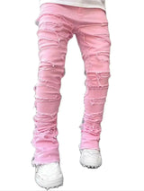 Men Stacked Ripped Jeans