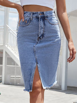 Women Blue Denim Slit Skirt