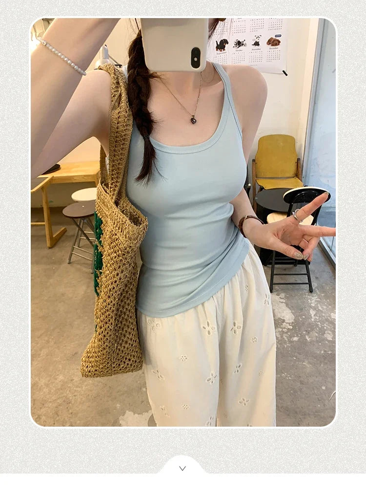 Basic Ribbed O-Neck Camisole Tank Top