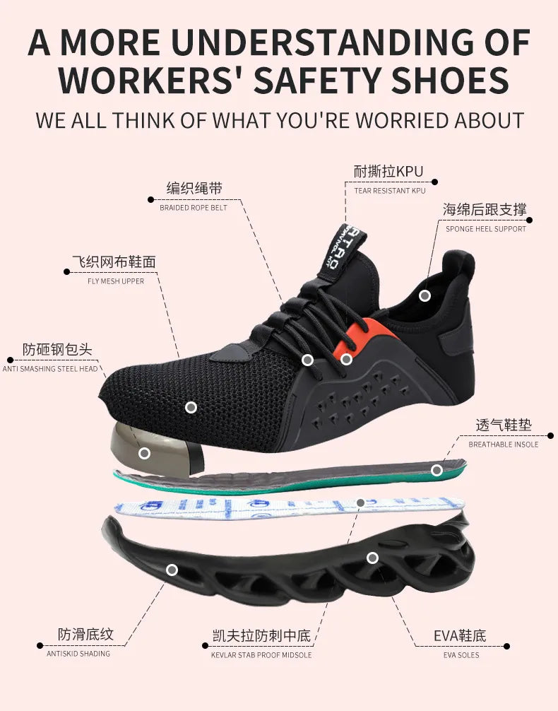 Women Safety Shoes Large Size Steel Toe Sneakers