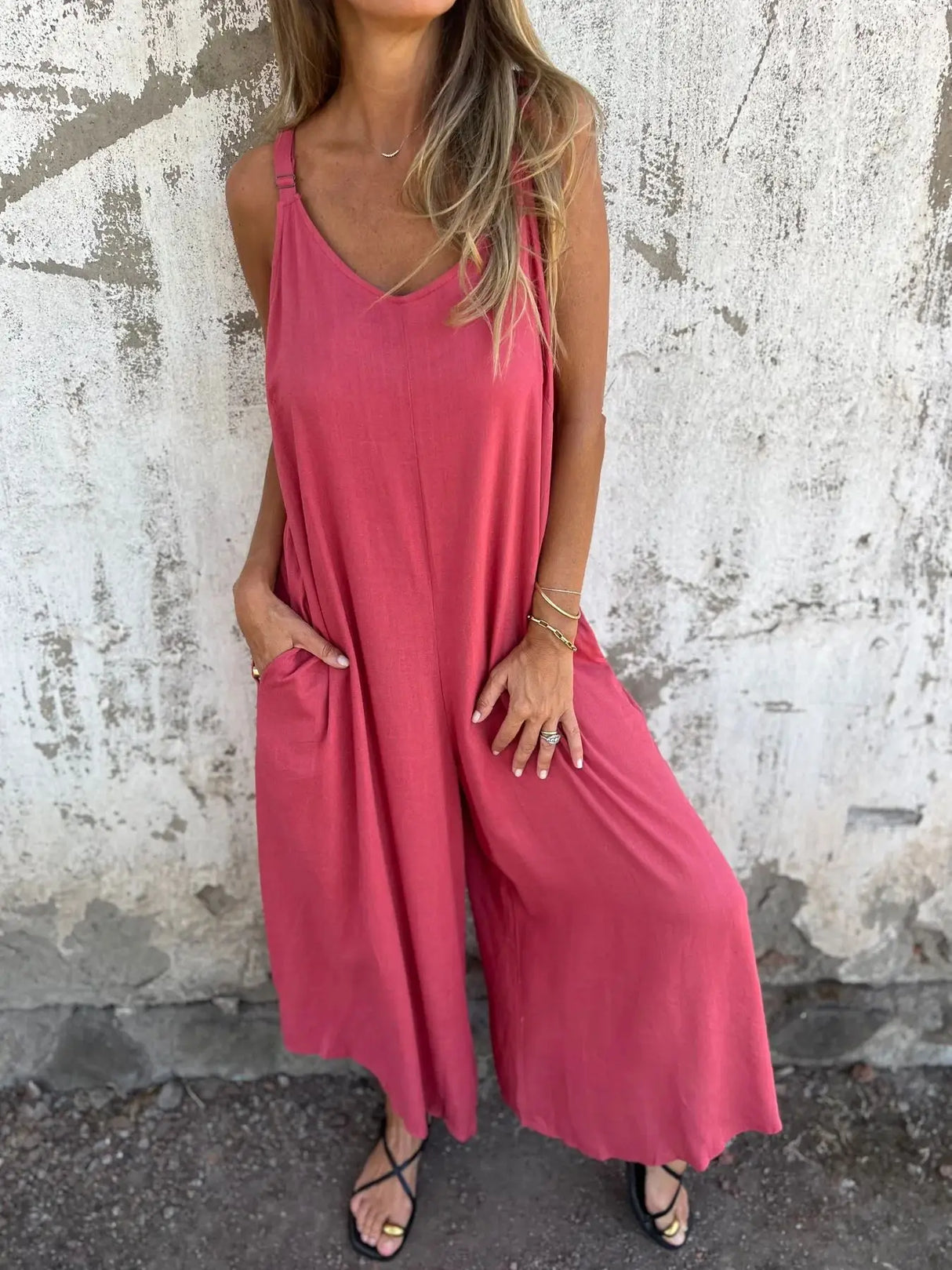 ZenFit™ – V-Neck Wide Leg Sleeveless Jumpsuit (Minimal, Cool & Flexible)