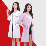 Custom logo spa beauty uniform featuring white and pink lab coats for women, ideal for medical and salon use.