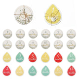 Set of 12 newborn milestone cards featuring months highlighted with floral and waterdrop designs, ideal for baby photography.