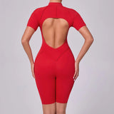 Women Sports Zipper Short Jumpsuit