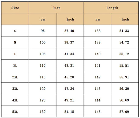 Size chart for African Plus Size Printed Long Maxi Dress showing bust and length measurements in cm and inches.