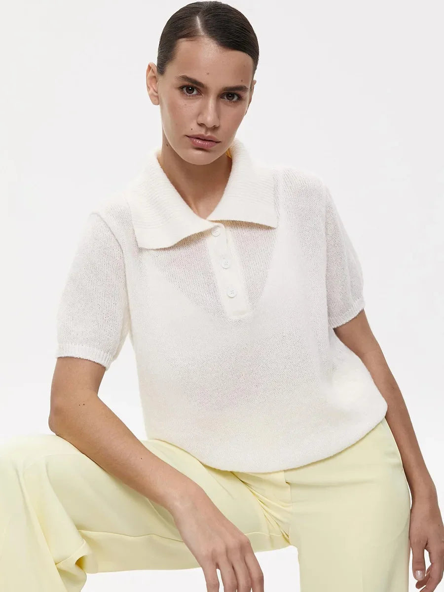 Women's Polo Collar Hollow Knit Sweater