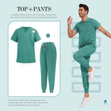 Unisex nurse surgical scrub suit jogger set in teal, featuring breathable fabric and pockets, ideal for medical and laboratory use.