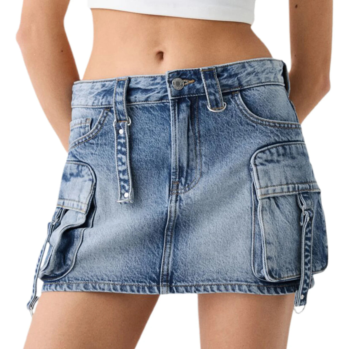 Women Denim Cargo Mini Skirt