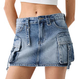 Women Denim Cargo Mini Skirt