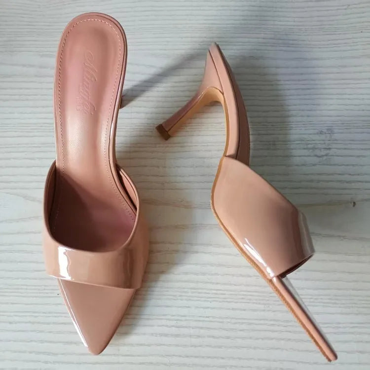 Slim Heel Pointed Toe Patent Slippers – 2025