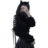 Gothic Cat Ear Crop Hoodie