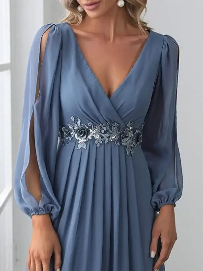 Women Elegant Evening Dress Long Sleeve A-Line Maxi