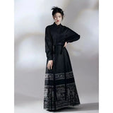 Elegant black horse face skirt traditional Hanfu outfit for women, showcasing intricate designs and a classic fit.