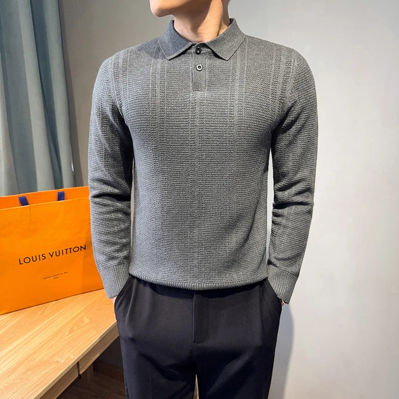 Men's Turn Down Collar Knit Sweater