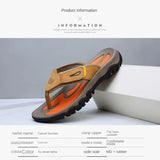 Men Cow Leather Beach Flip Flops Sandals