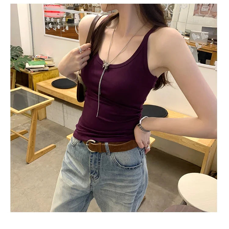 Basic Ribbed O-Neck Camisole Tank Top