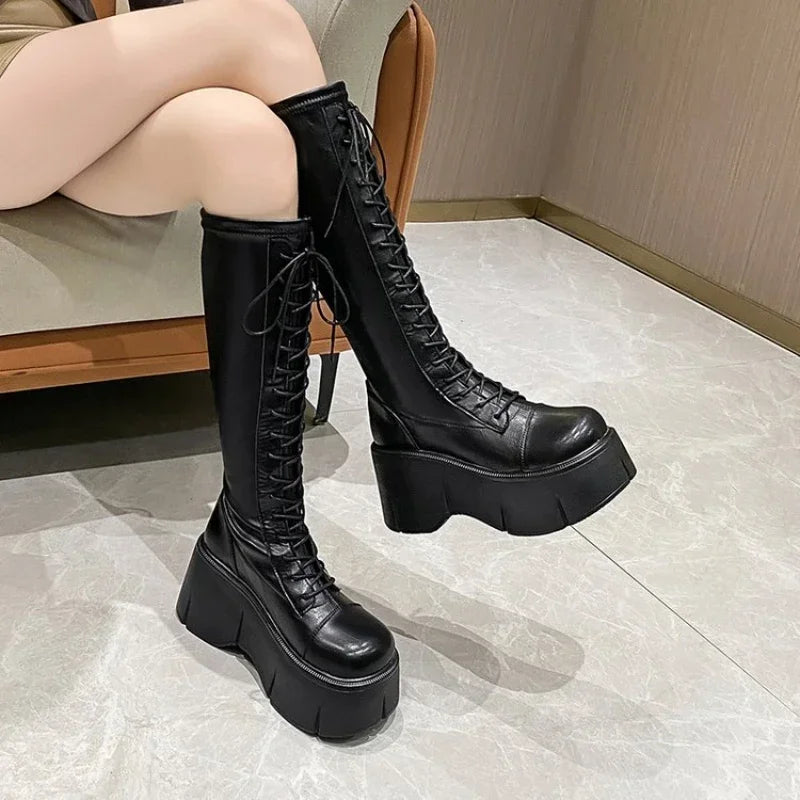 Women Mid Calf Boots Motorcycle Fuzzy Boots