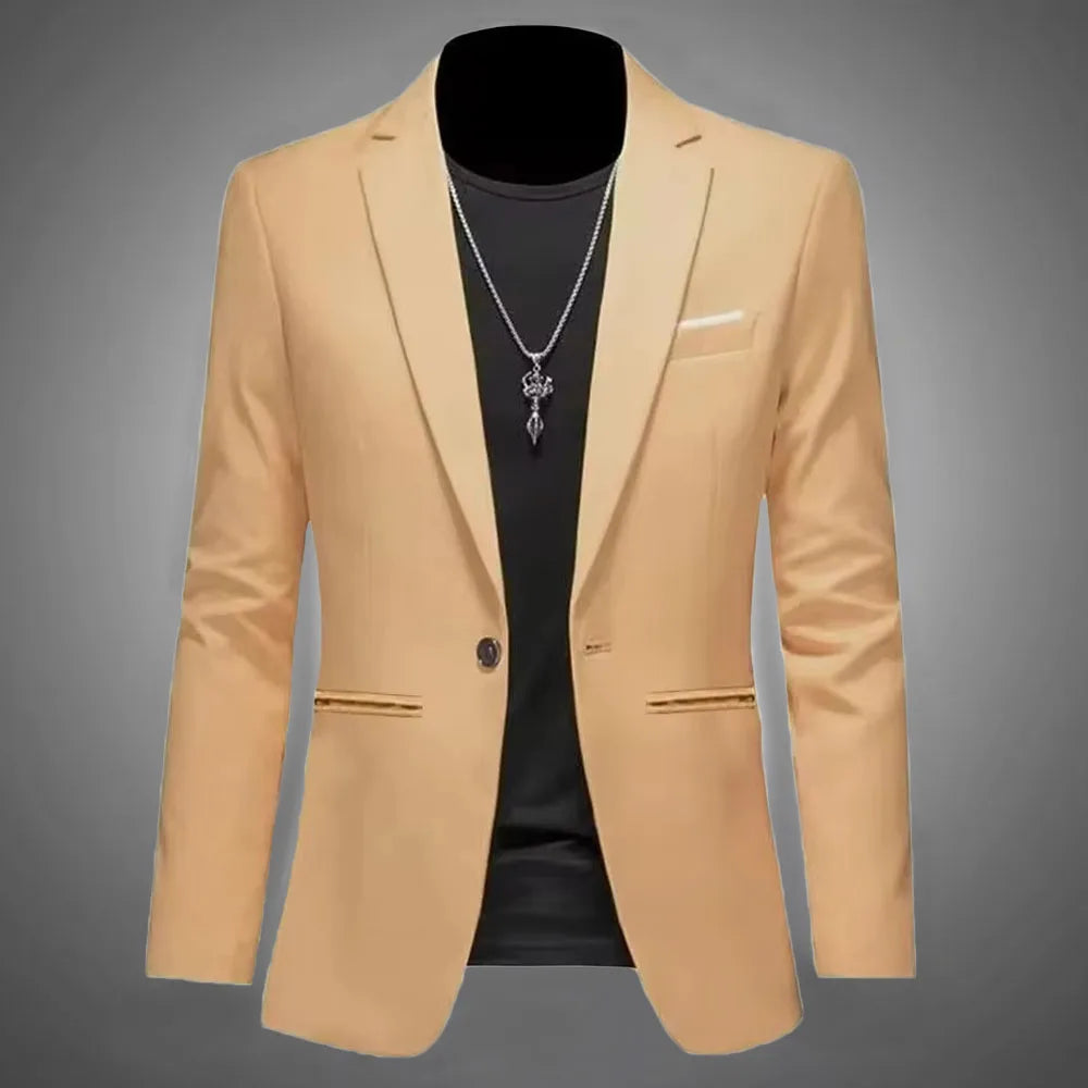 Men Slim Fit Single Button Blazer