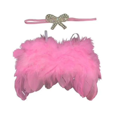 Cute pink baby angel wings with headband, perfect for newborn photography props and photo shoots.