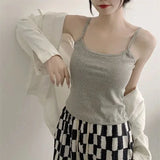 CottoForm™ padded cotton camisole in gray, slim fit design, perfect for summer, worn with patterned wide-leg pants.