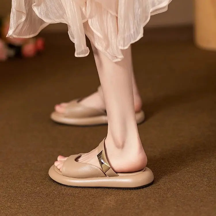 Women Minimalist White Slide Sandals