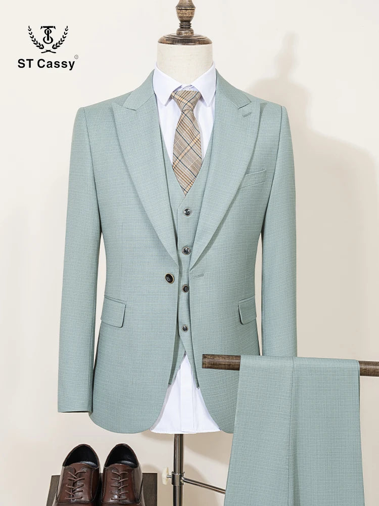 Men Slim Fit Green Summer Suit