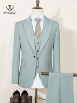 Men Slim Fit Green Summer Suit