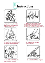 Step-by-step instructions for using the Ifold Portable Baby Car Seat, including buckling and seat adjustments.