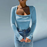 Women's Square Neck Long Sleeve Bodysuit – Sexy Bodycon Streetwear Top