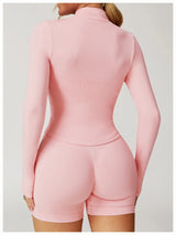 Ribbed Women's Yoga Jacket – Long Sleeve Standing Collar Fitness Top