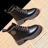 Women Motorcycle Style Ankle Boots – Thick Sole Leather Plus Velvet