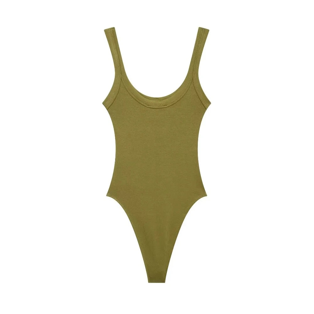 Women Ribbed Snap Button Bodysuit