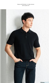 Men Short Sleeve Wool Polo Knit