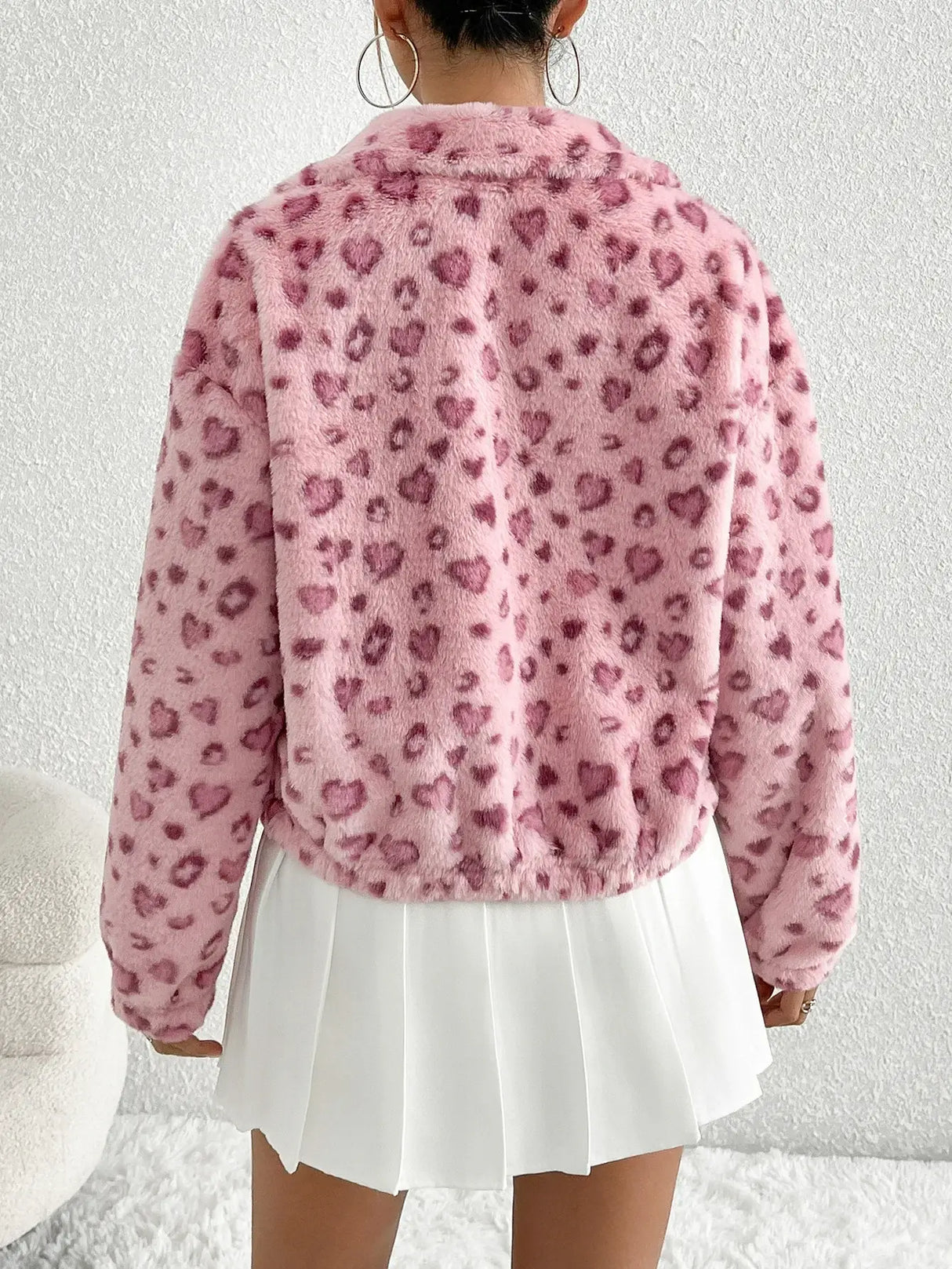 Women Pink Leopard Print Cotton Jacket
