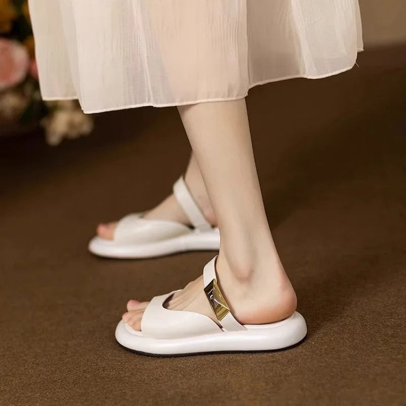 Women Minimalist White Slide Sandals