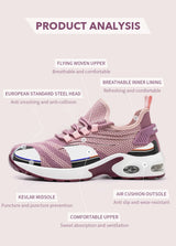 Women Safety Shoes Pink Steel Toe Sneakers