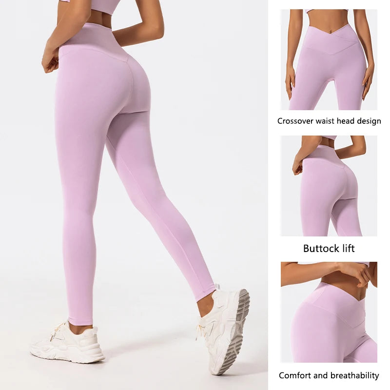 Hearuisavy Cross Waist Push-Up Yoga Leggings – High Waist Gym Pants