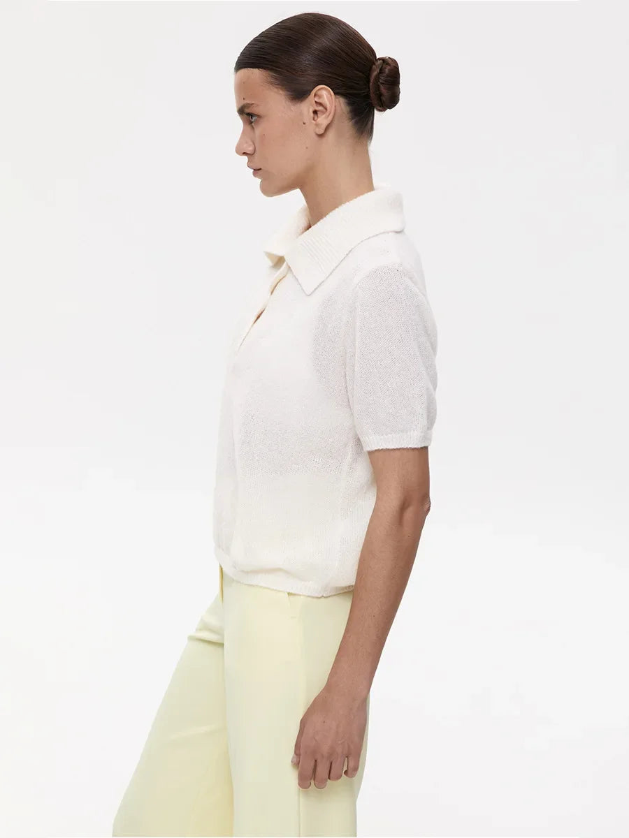 Women's Polo Collar Hollow Knit Sweater