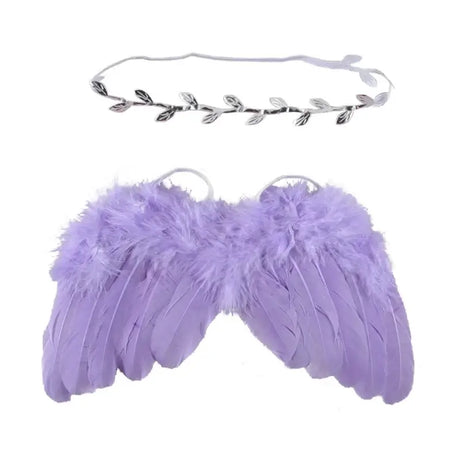 Purple baby angel wing costume with headband for newborn photography, ideal photo shooting accessory for ages 0-12 months.