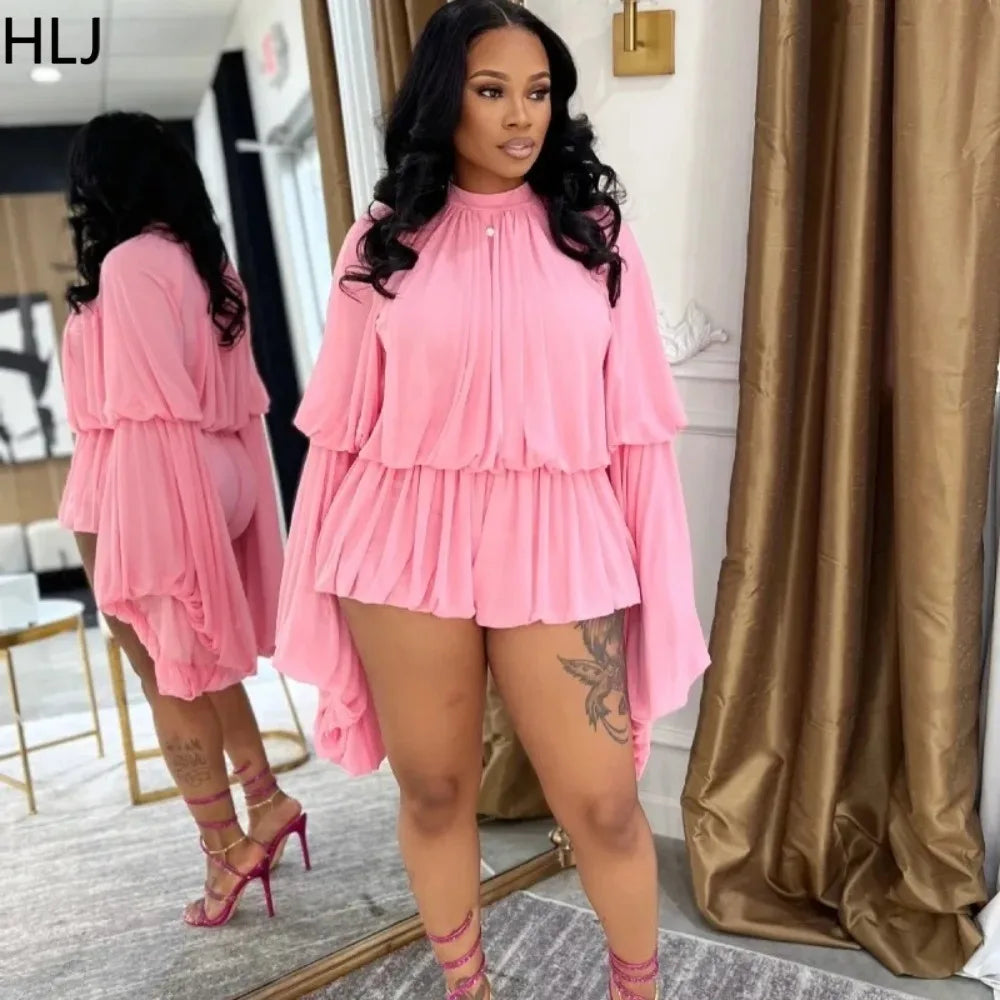 SculptEase™ – Ruched Flare Sleeve Bodycon Jumpsuit (Stretchy, Elegant & Curvy-Fit)