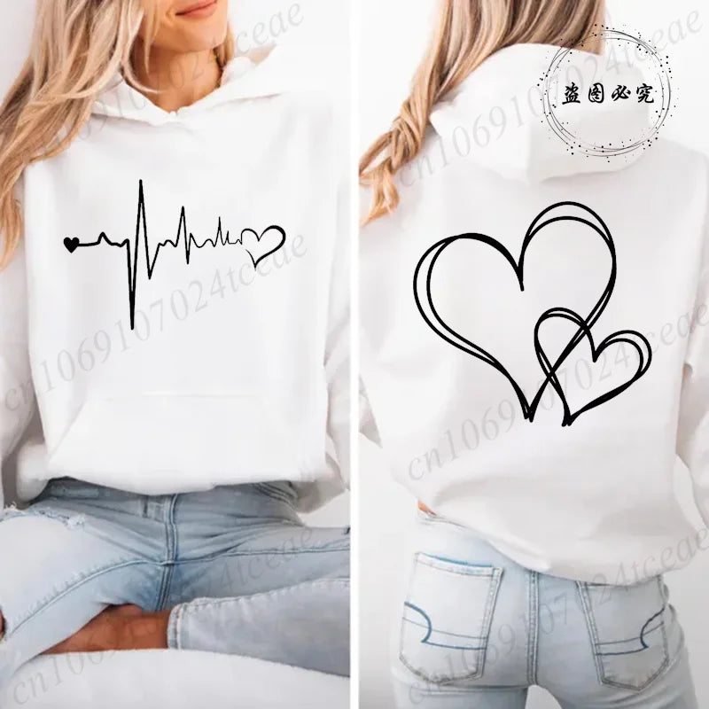 Women's Heartbeat Print Retro Hoodie