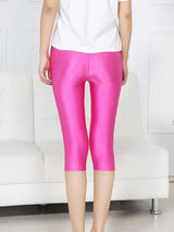 Women Shiny Neon Spandex Capri Leggings