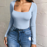 Women's Square Neck Long Sleeve Bodysuit – Sexy Bodycon Streetwear Top
