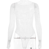 Women's Knitted Rhinestone Long Sleeve Bodysuit – Sexy Y2K Outfit