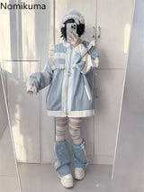 Japanese Patchwork Oversized Women's Coat – Y2K Lolita Ruffle Jacket