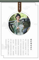 Women’s Hanfu cosplay featuring a model in a green dress, showcasing traditional Asian fashion style.