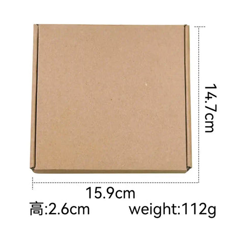 Brown cardboard box dimensions 15.9cm x 14.7cm x 2.6cm, weight 112g, perfect for packaging baby milestone sets.