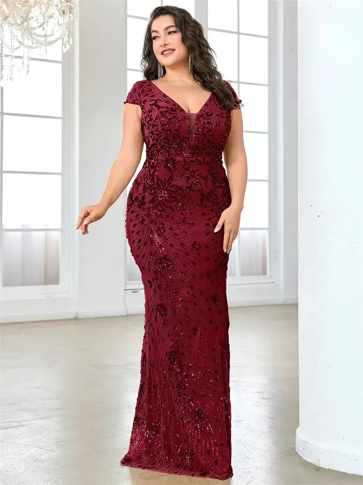 Women Plus Size Mermaid Sequin Formal Prom Dress