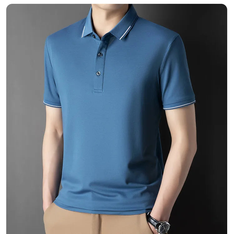 Men Luxury Silk Cotton Polo Shirt
