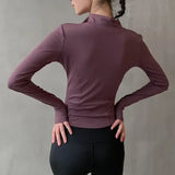 Women Zipper Yoga Running Jacket with Thumb Holes